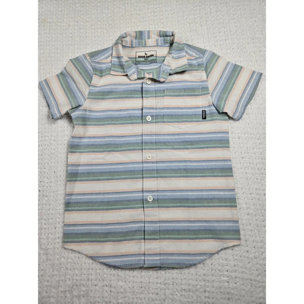 Boys‎ 6 Striped Short Sleeve Linen Blend Button Up Shirt Resortwear Nautical